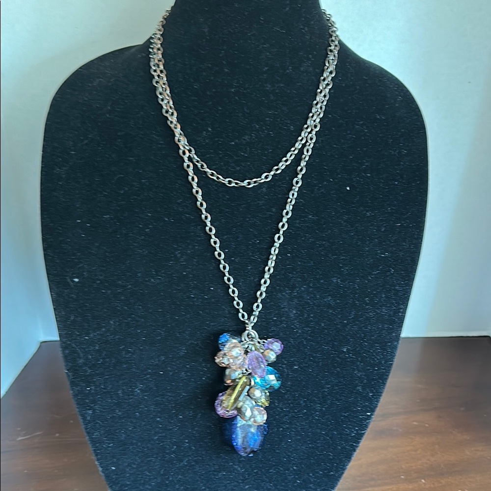 New York & Company Blue and Purple Crystal Necklace